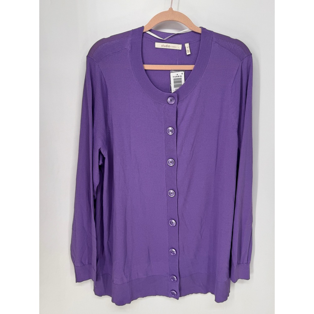 Torrid Cardigan Women 2X Purple NWT Studio Luxe Semi Sheer Crewneck Button Front